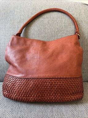 Marta Ponti Women’s Brown Leather/Woven  Shoulder Bag